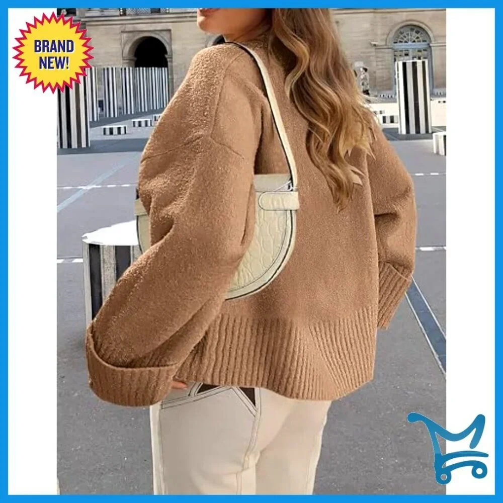 Oversized Chunky Knit Sweater Fuzzy Crewneck Pullover Long Sleeve Casual